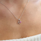 Round Birthstone Capital Initial Silver Necklace