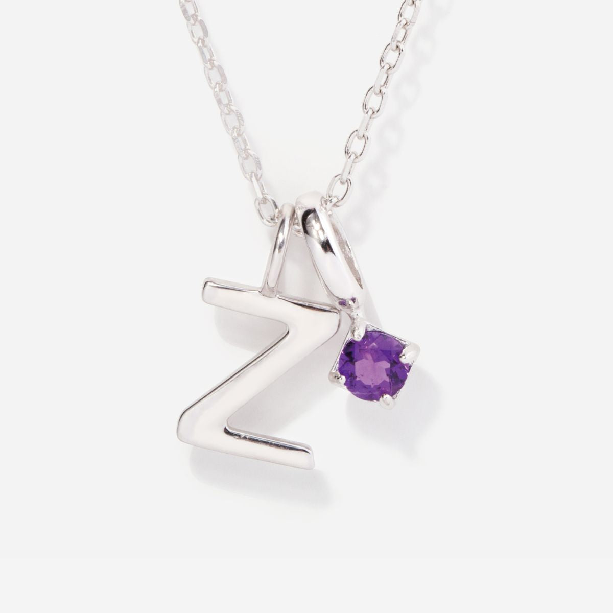 Round Birthstone Capital Initial Silver Necklace