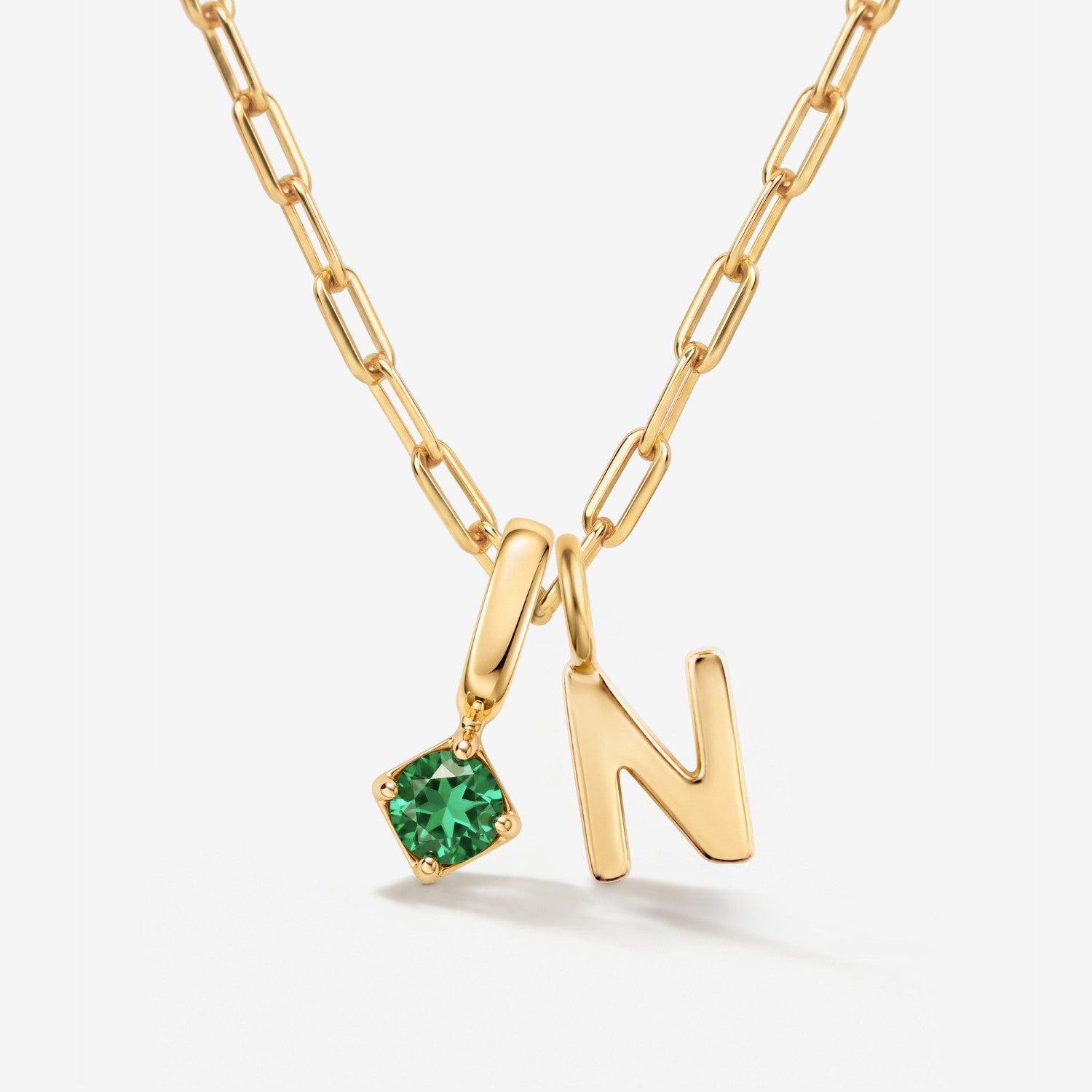 Round Birthstone Uppercase Initial Necklace - Kenzie