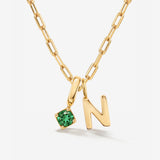 Round Birthstone Uppercase Initial Necklace - Kenzie