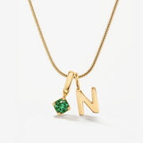 Round Birthstone Uppercase Initial Necklace - Ada