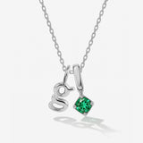 Round Birthstone Initial Silver Necklace