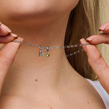 Round Birthstone Initial Silver Necklace - Kenzie