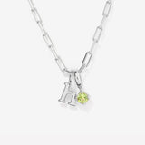 Round Birthstone Initial Silver Necklace - kenzie