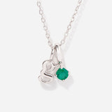 Round Birthstone Initial Silver Necklace