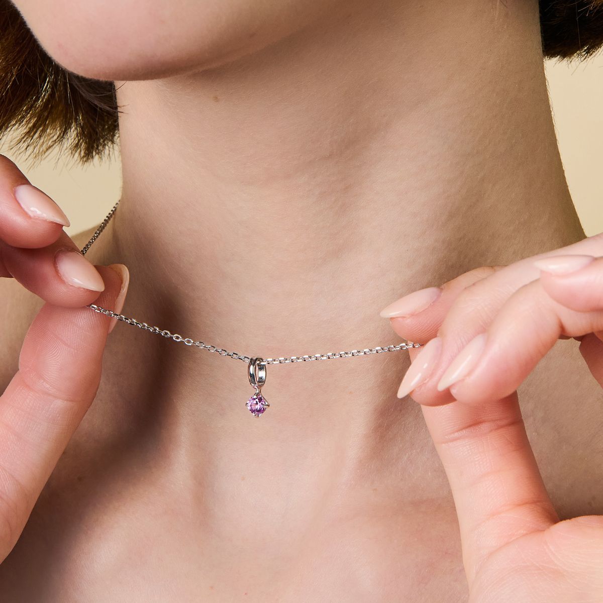 Round Birthstone Charm Sterling Silver Necklace