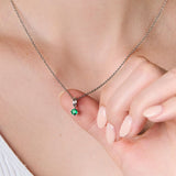 Round Birthstone Charm Sterling Silver Necklace