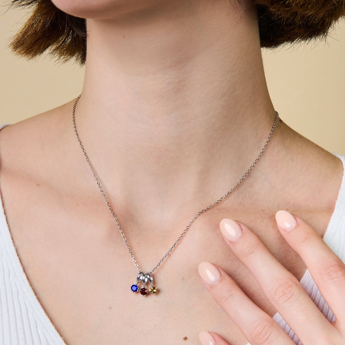 Round Birthstone Charm Sterling Silver Necklace