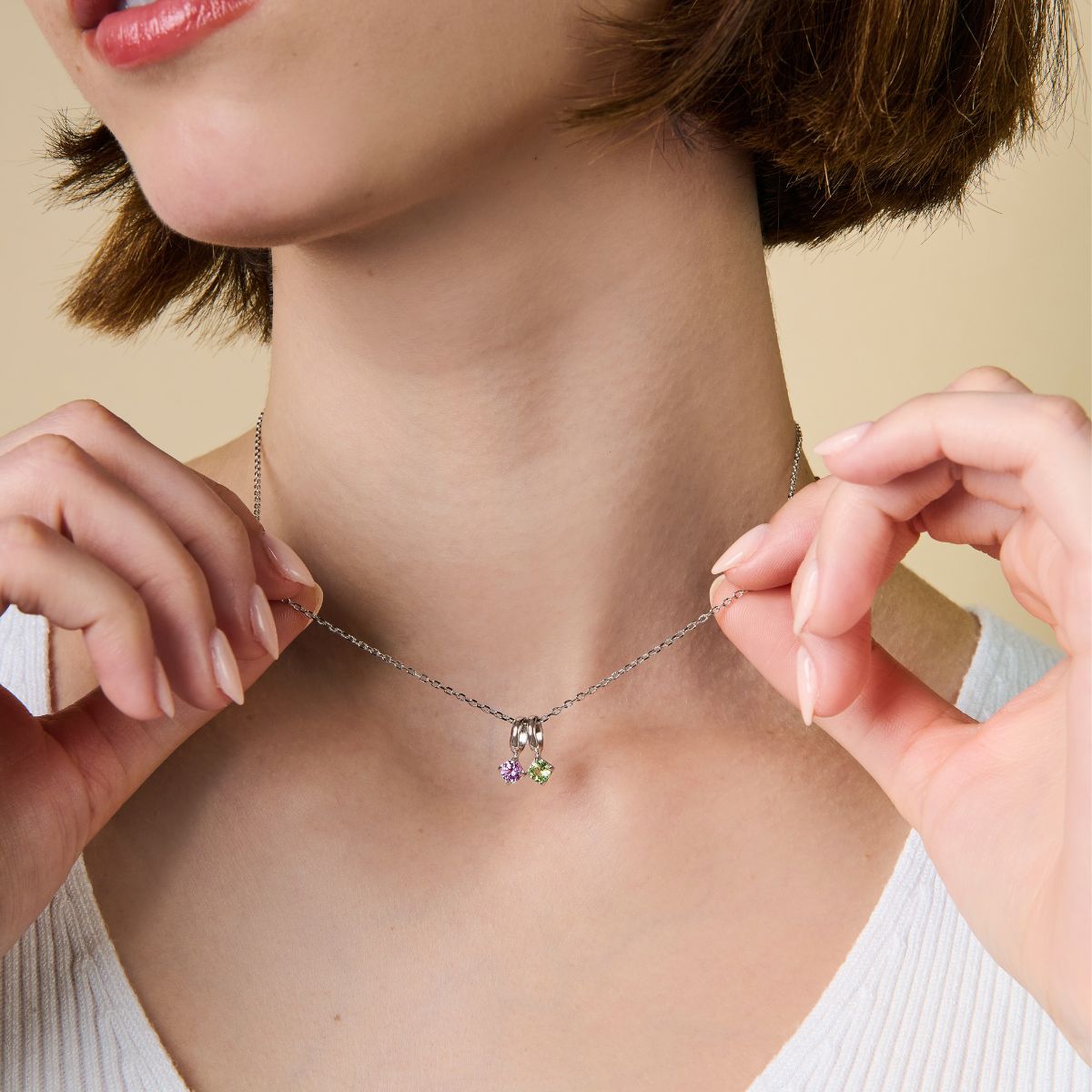 Round Birthstone Charm Sterling Silver Necklace