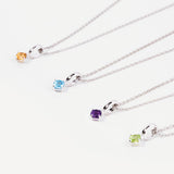 Round Birthstone Charm Sterling Silver Necklace