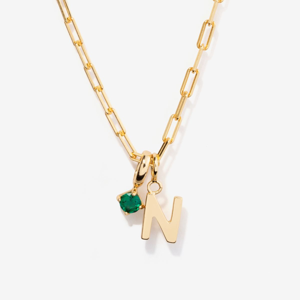 Round Birthstone Uppercase Initial Necklace - Kenzie