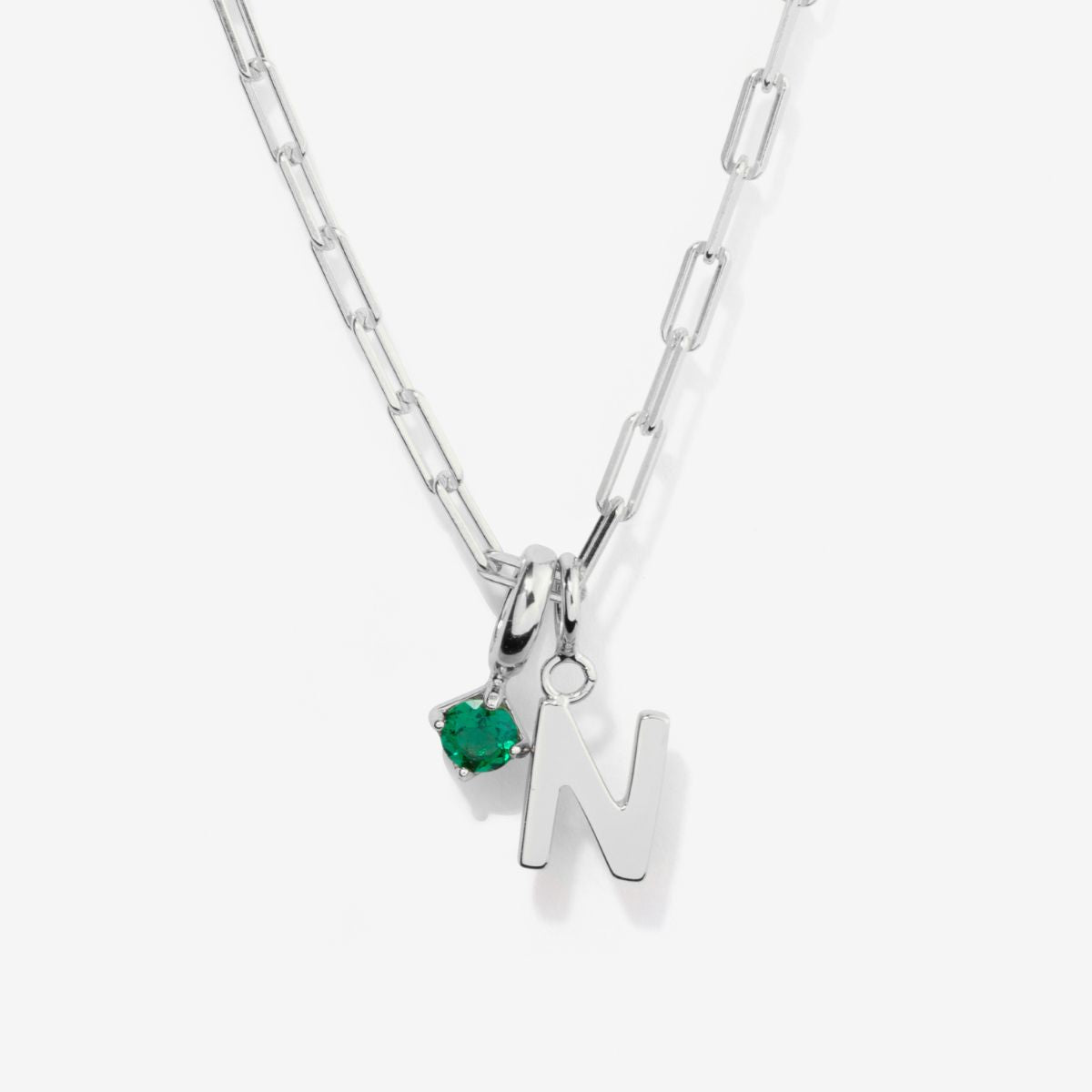 Kenzie Round Birthstone Uppercase Initial Silver Necklace