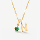 Round birthstone Uppercase Initial Necklace 