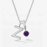 Round Birthstone Capital Initial Silver Necklace