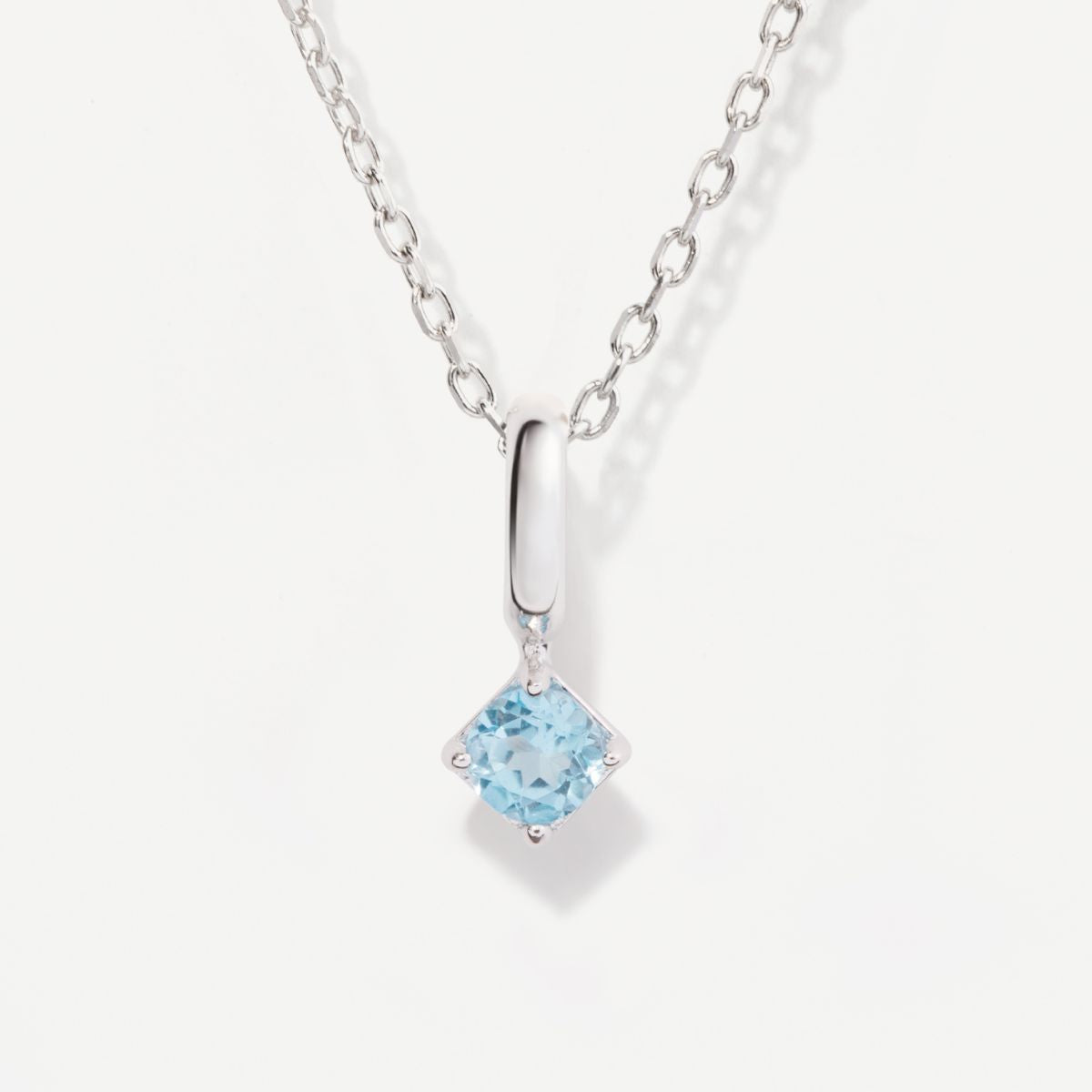 Round December Birthstone Blue Topaz Silver Necklace
