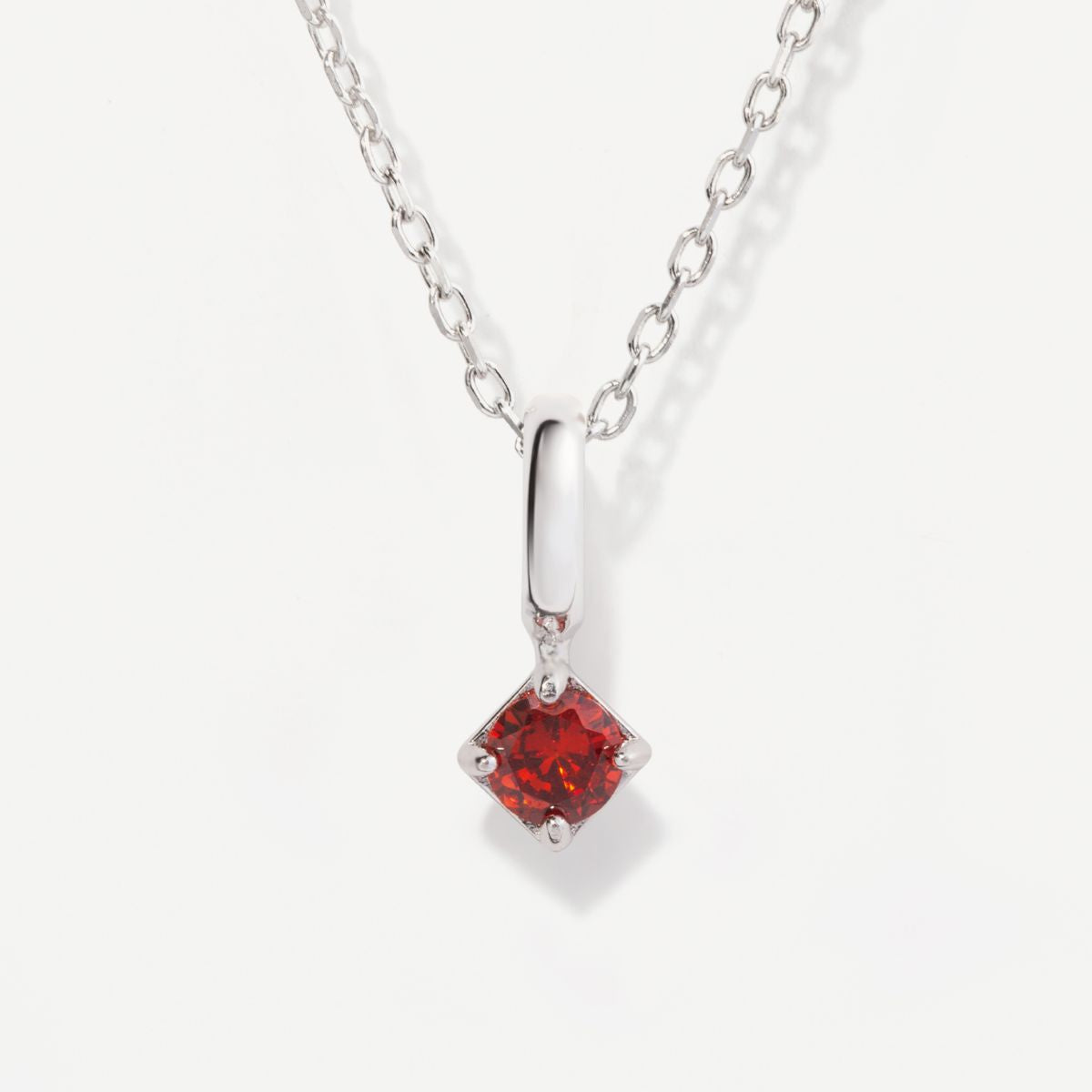 Round January Birthstone Garnet Silver Necklace