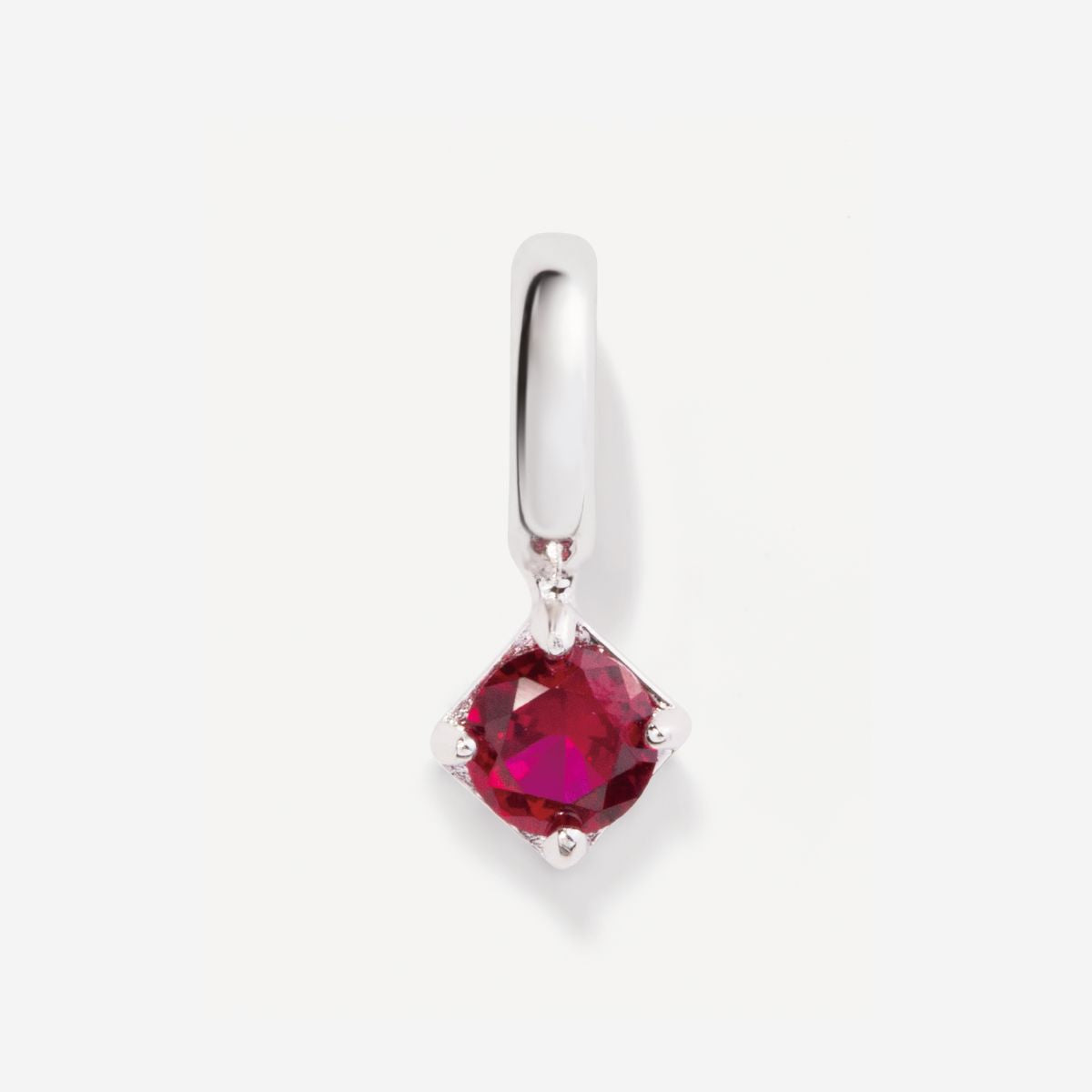 Round July Birthstone Ruby Silver Charm
