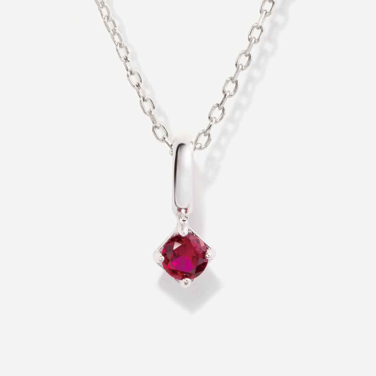 Round July Birthstone Ruby Silver Necklace