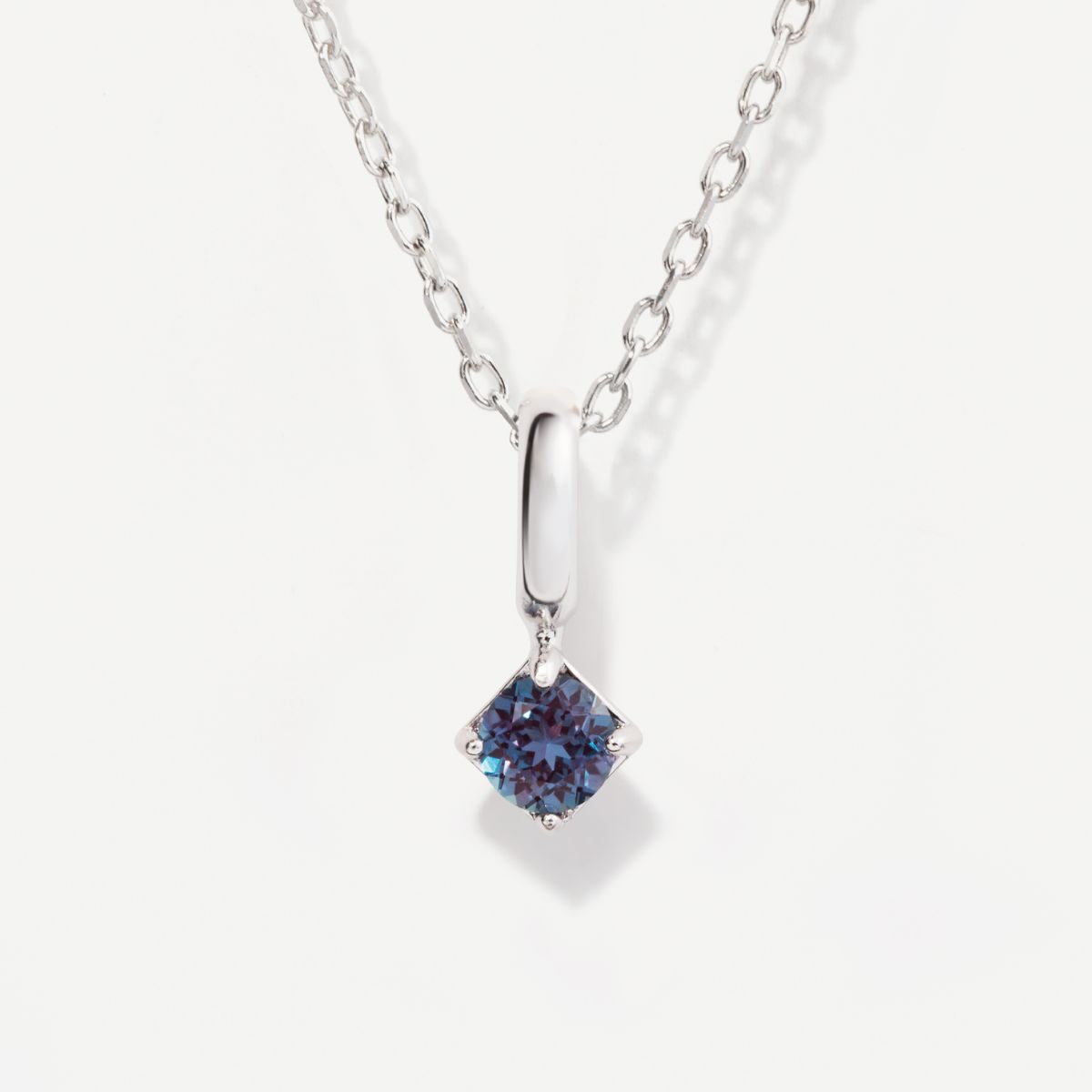 Round June Birthstone Alexandrite Silver Necklace