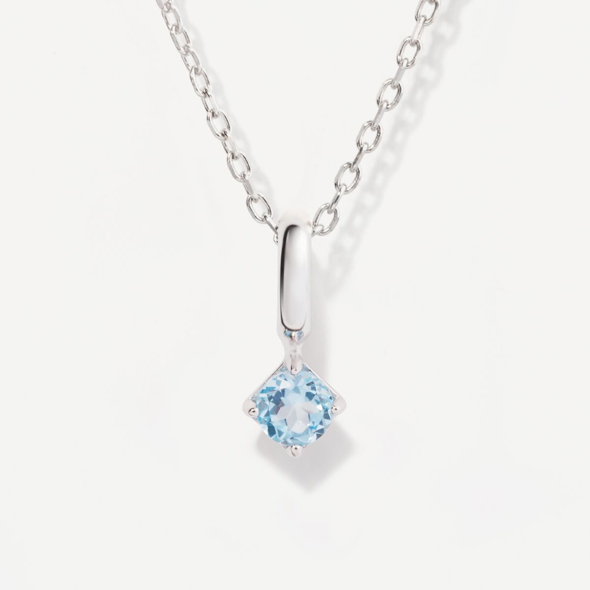 Round March Birthstone Aquamarine Silver Necklace