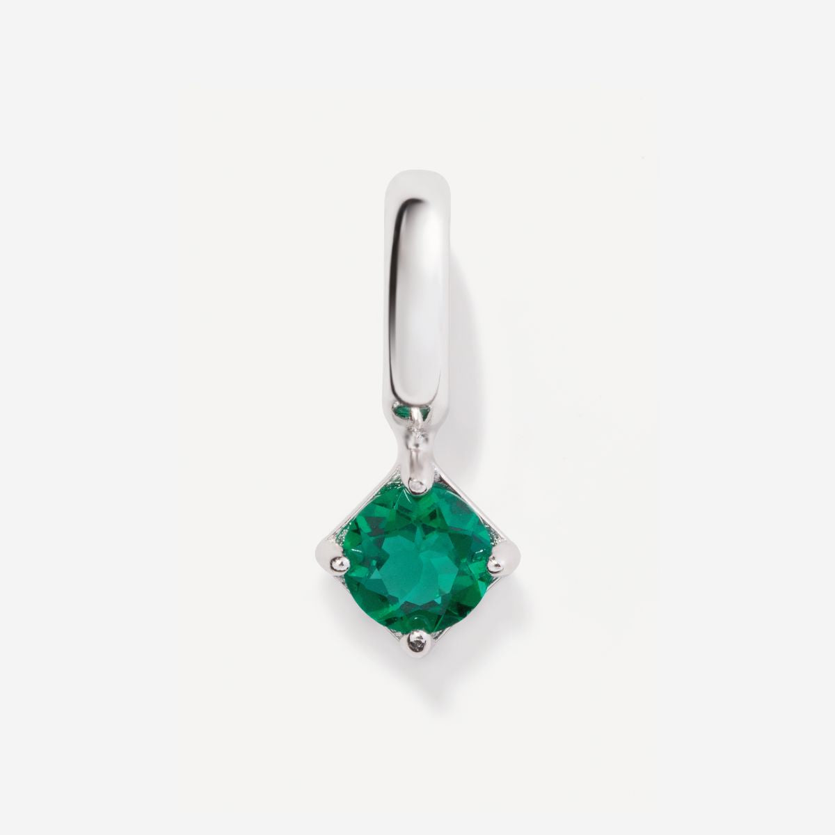 Round May Birthstone Emerald Silver Charm