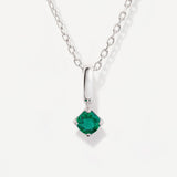 Round May Birthstone Emerald Silver Necklace