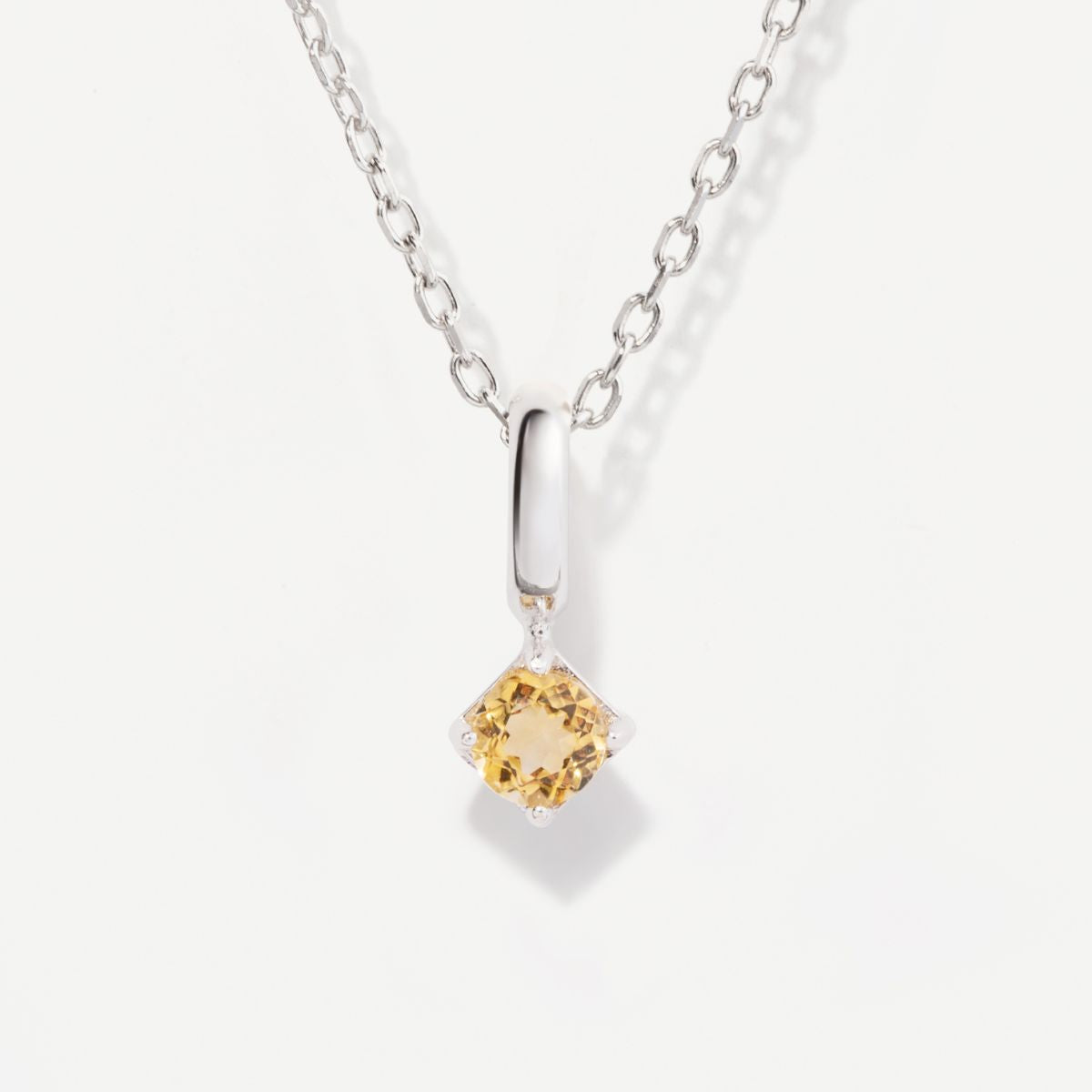Round November Birthstone Citrine Silver Necklace