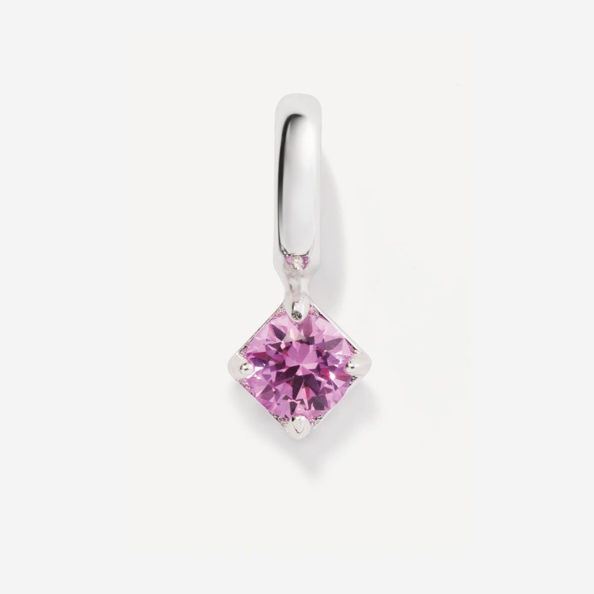 Round October Birthstone Pink Tourmaline Silver Charm