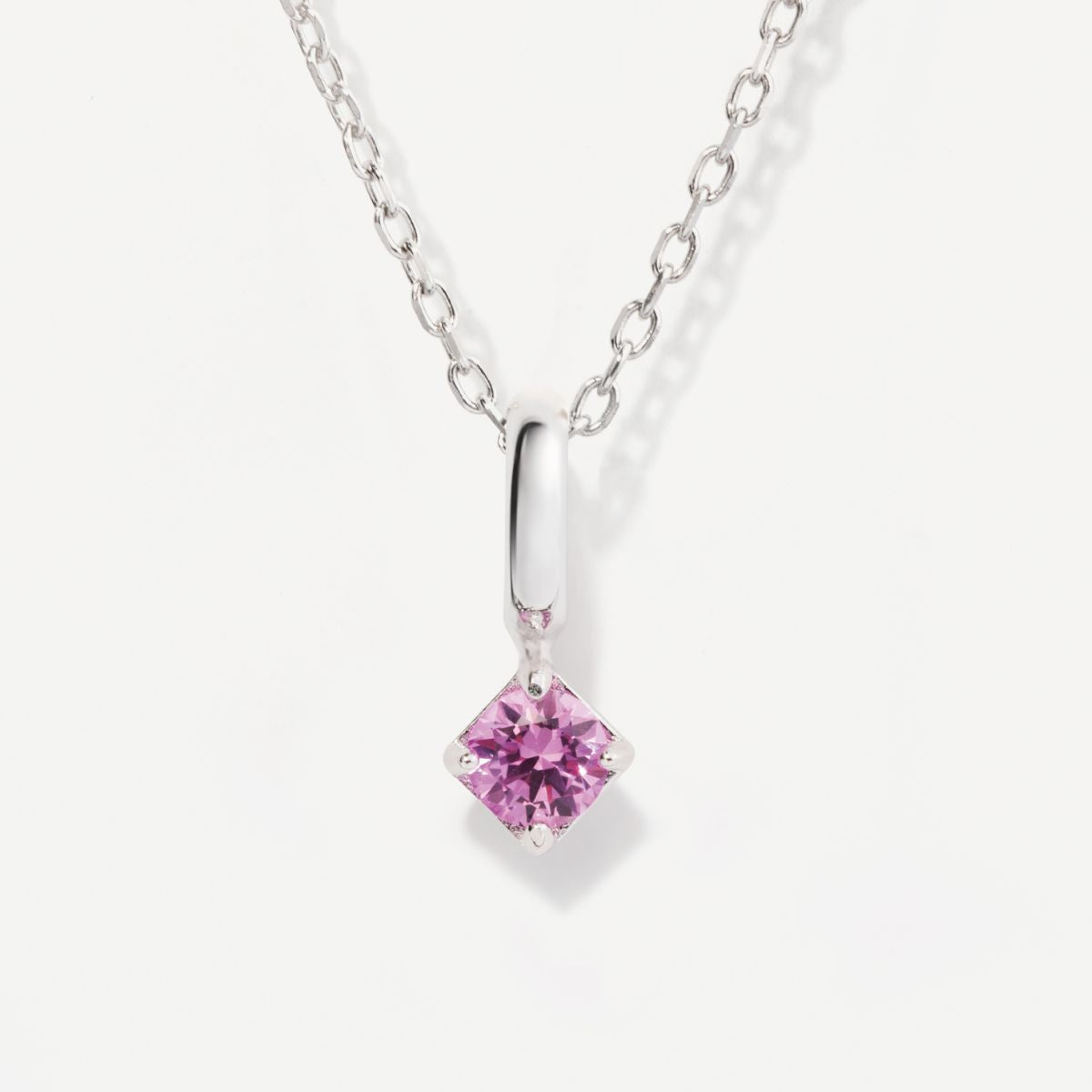 Round October Birthstone Pink Tourmaline Silver Necklace
