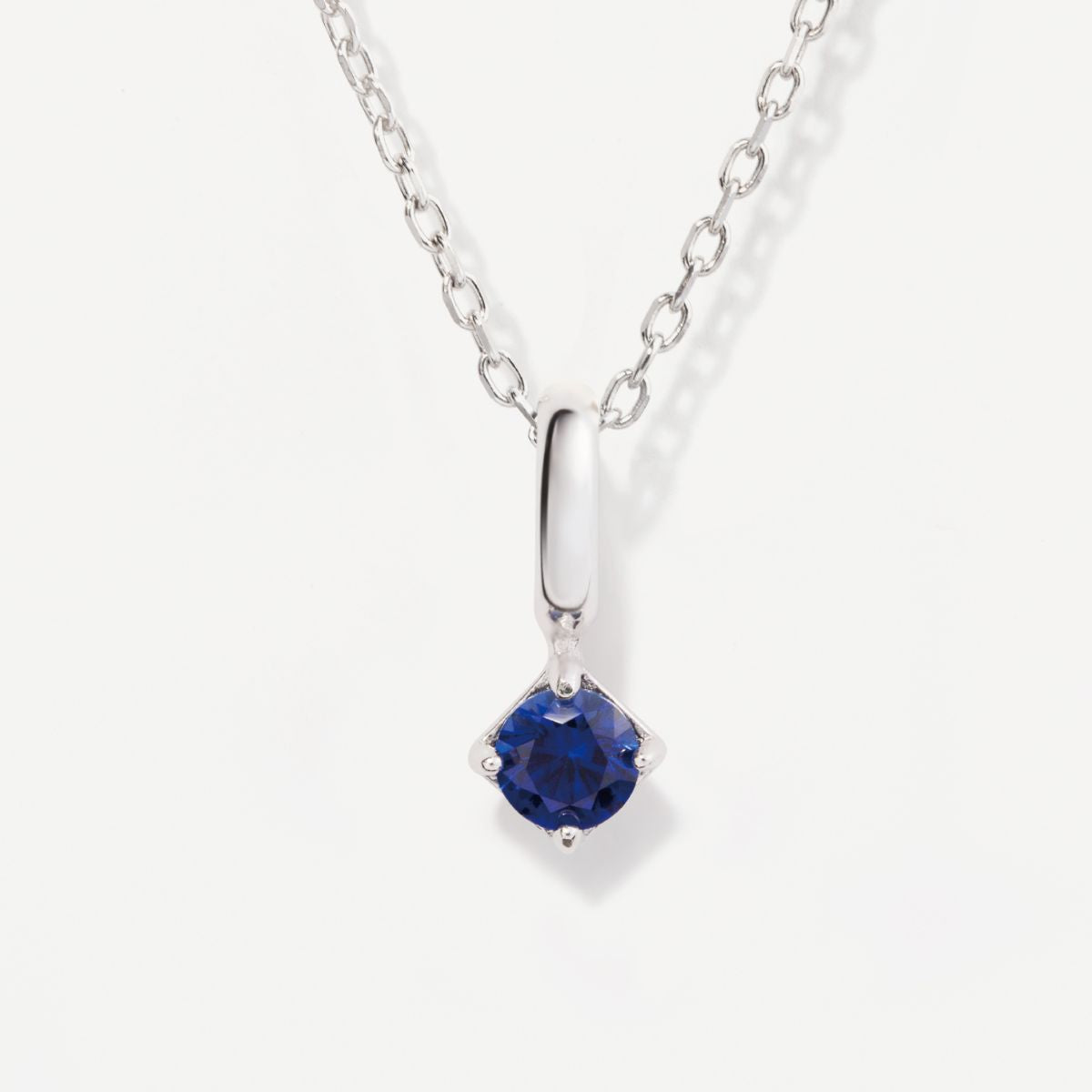 Round September Birthstone Blue Sapphire Silver Necklace