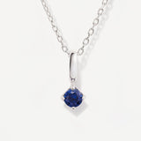 Round September Birthstone Blue Sapphire Silver Necklace