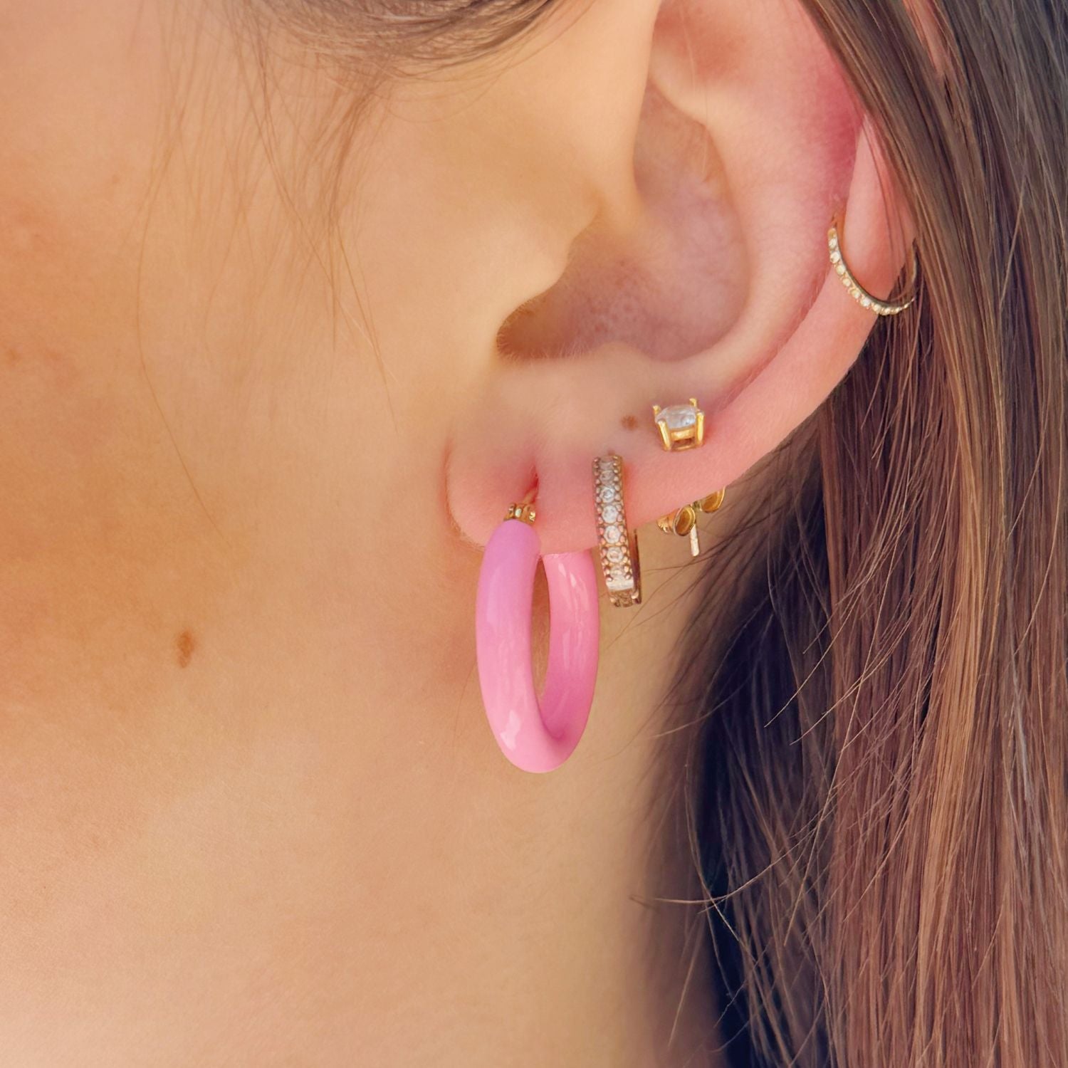 Sasha Pink Enamel Hoop Earrings