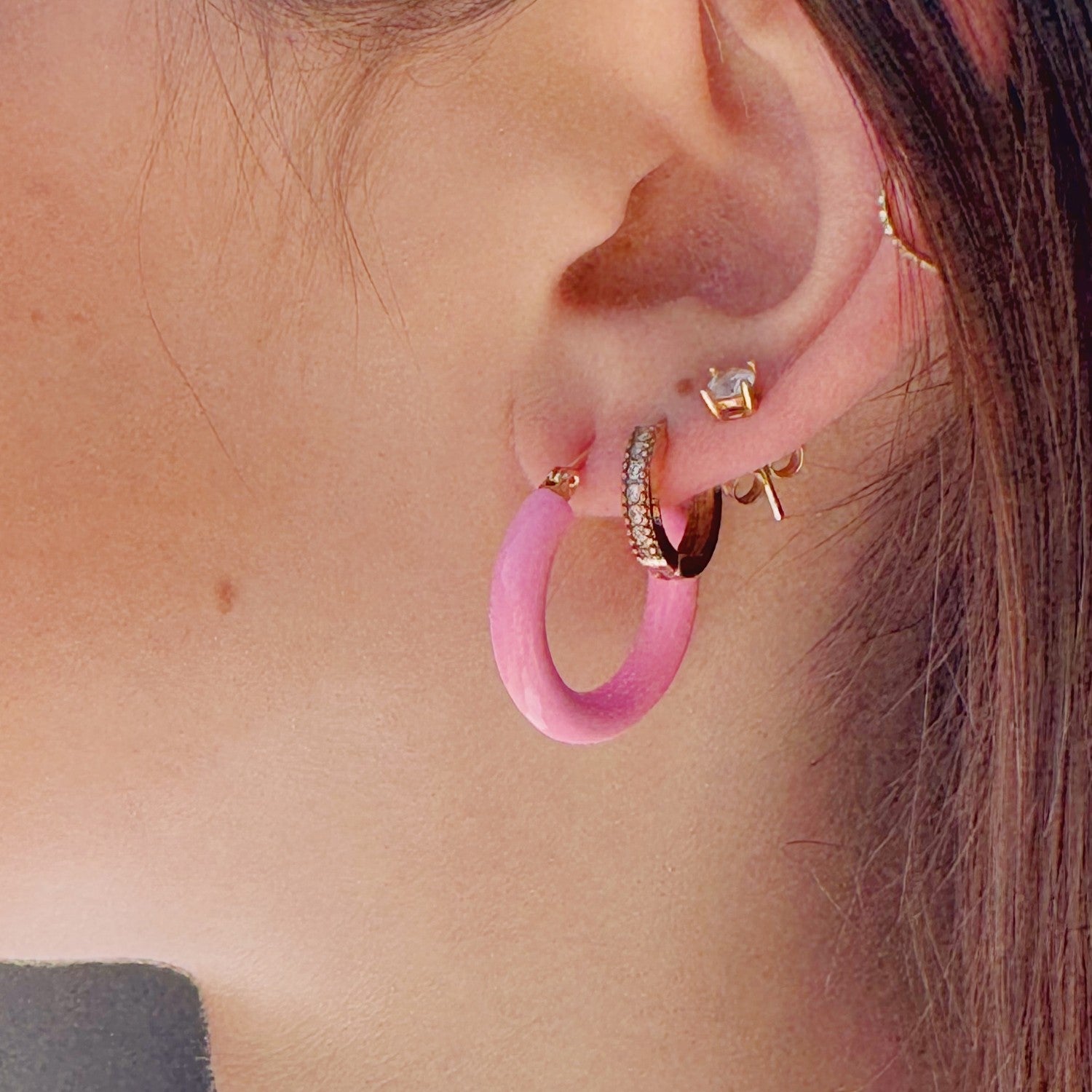 Sasha Pink Enamel Hoop Earrings
