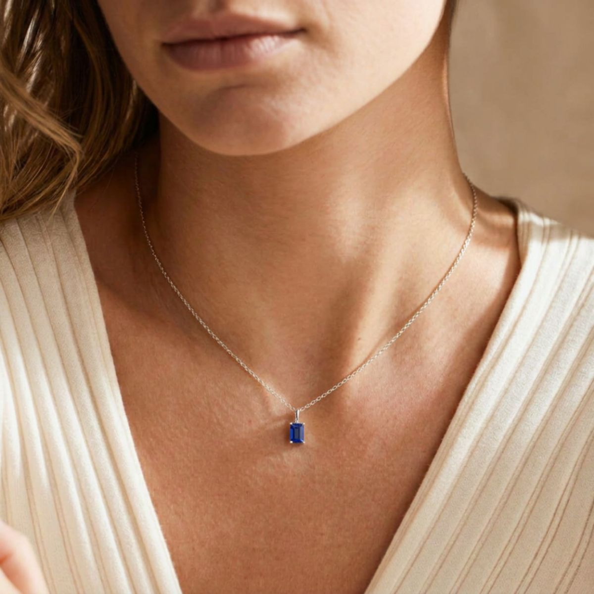 September Birthstone Sapphire Silver Necklace