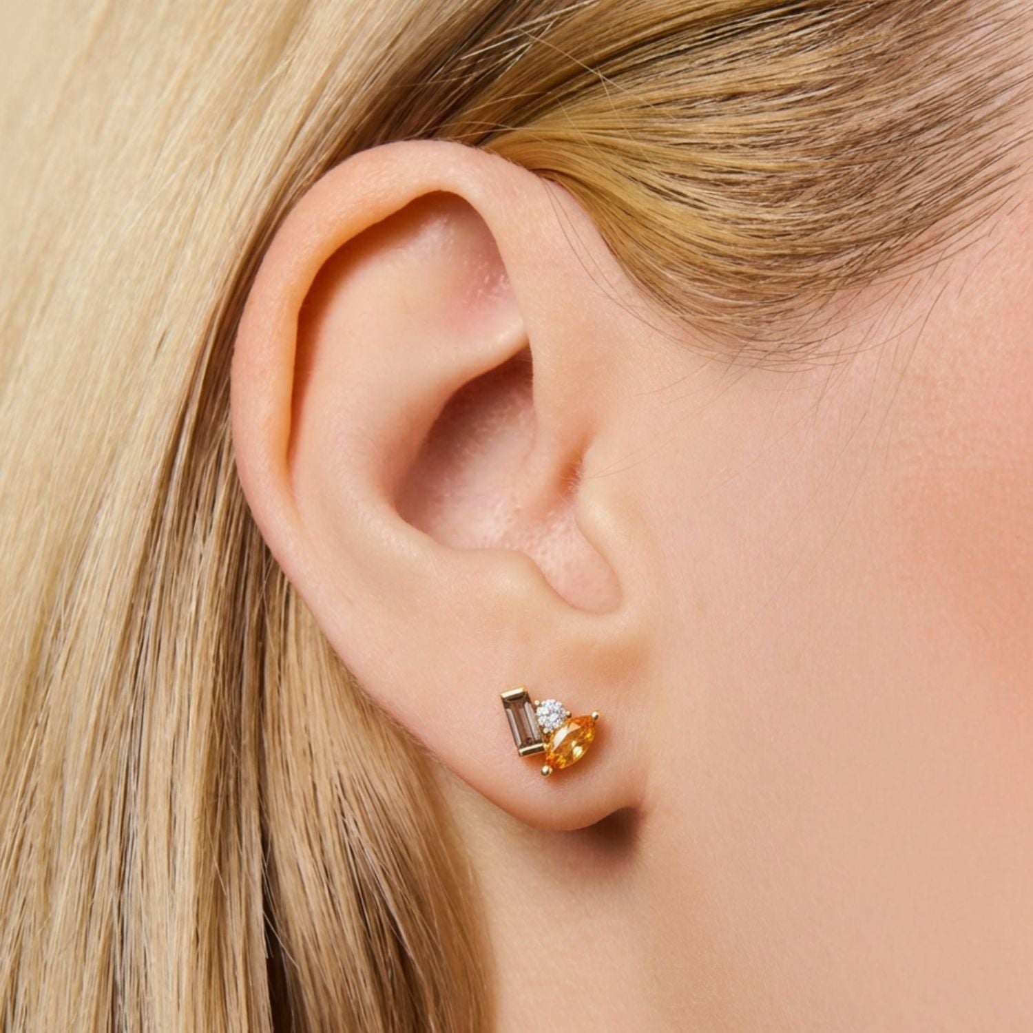 Seraphina Citrine Smoky Quartz Stud Earrings