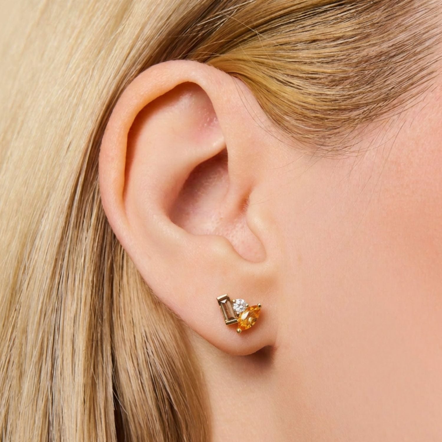 Seraphina Citrine Smoky Quartz Stud Earrings