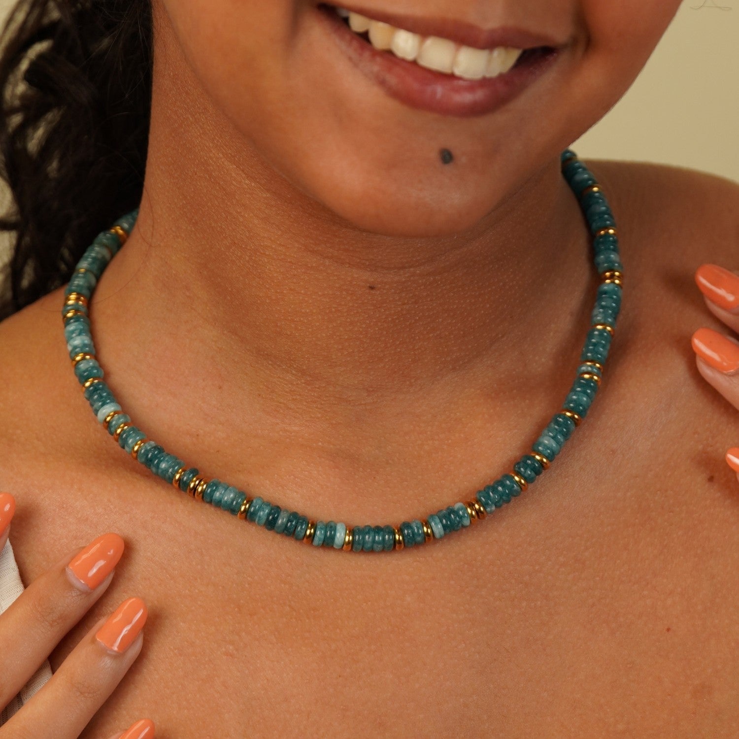 Teal Beaded Necklace Joyce