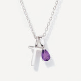 Teardrop Birthstone Capital Initial Silver Necklace