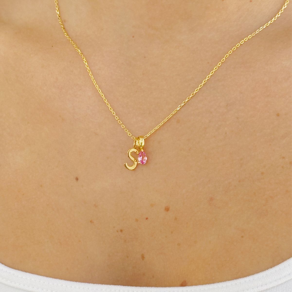 Teardrop Birthstone Initial Necklace