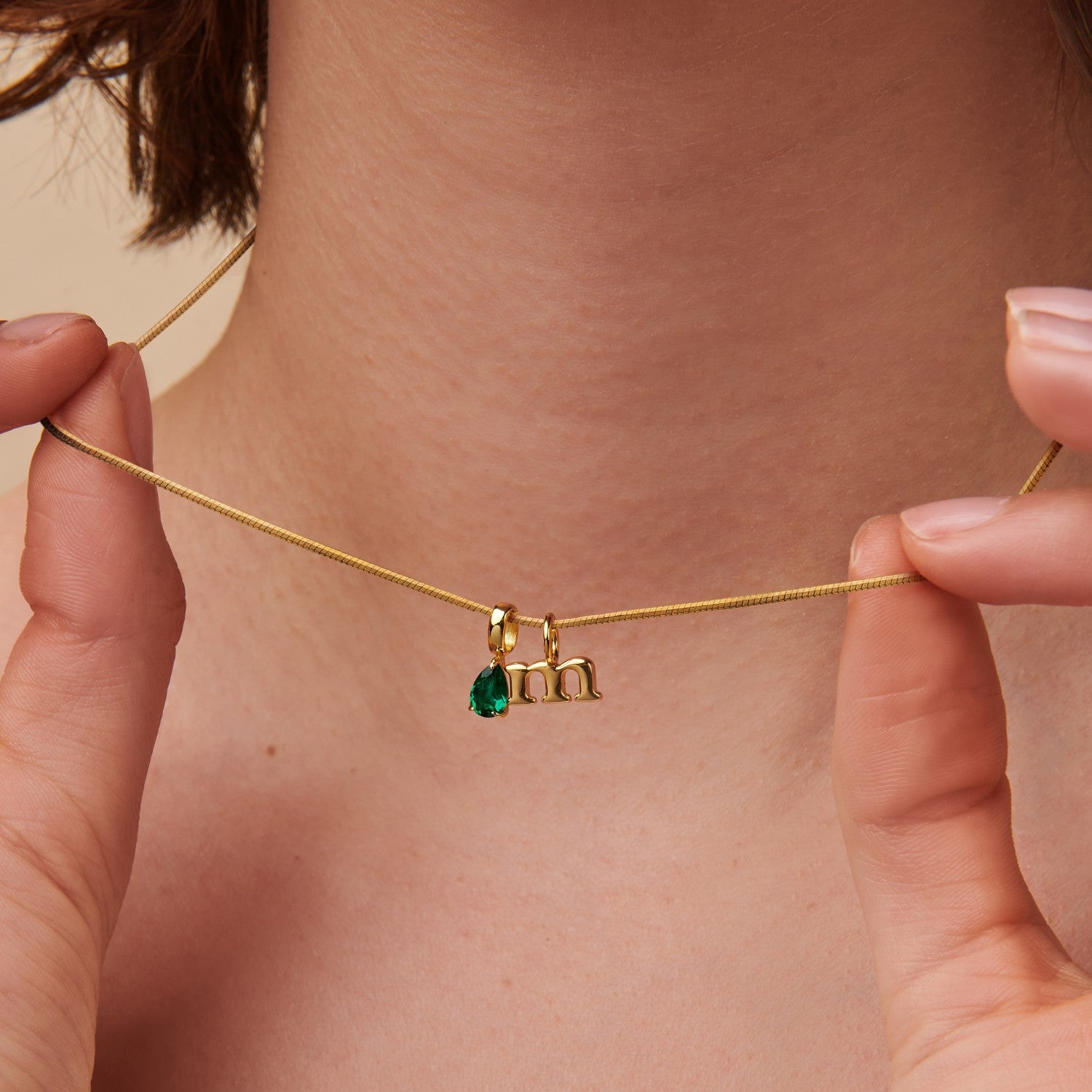 Teardrop Birthstone Initial Necklace - Ada