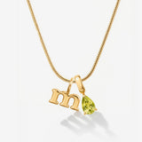 Teardrop Birthstone Initial Necklace - Ada