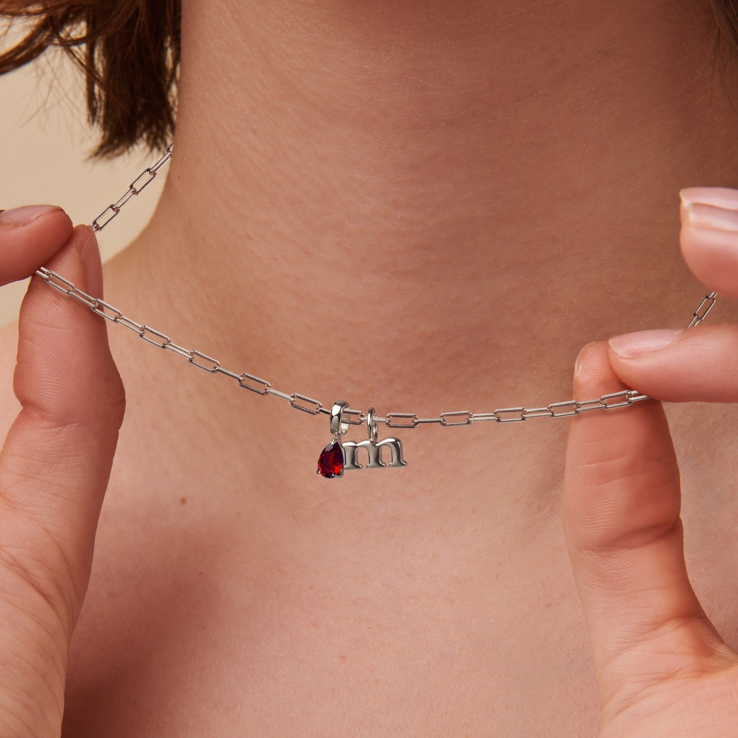 Teardrop Birthstone Initial Silver Necklace - Kenzie