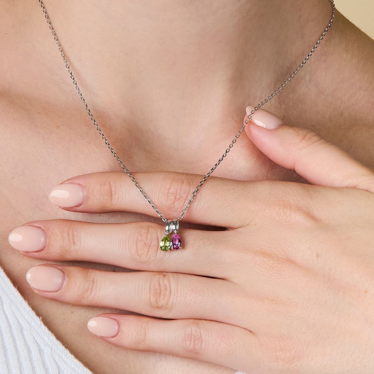 Teardrop Birthstone Sterling Silver Necklace