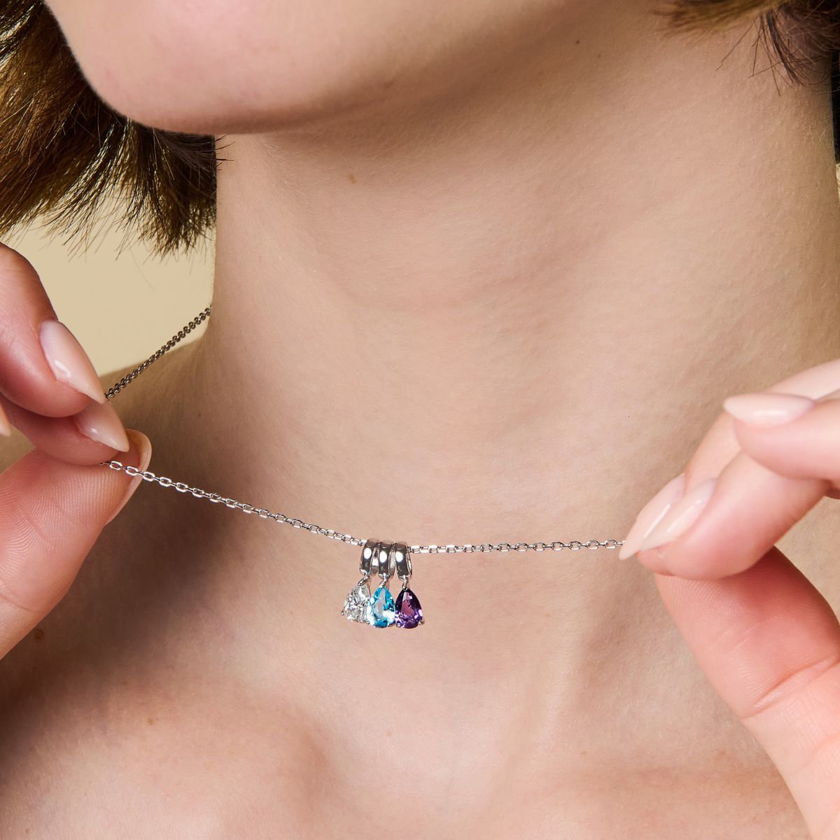 Teardrop Birthstone Sterling Silver Necklace