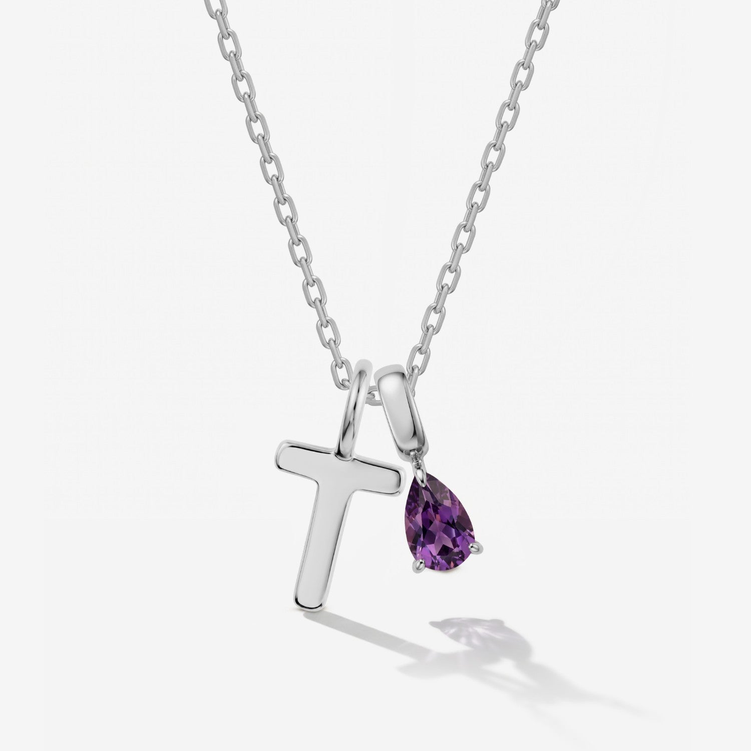 Teardrop Birthstone Capital Initial Silver Necklace