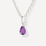 Teardrop February Birthstone Amethyst Sterling Silver Necklace