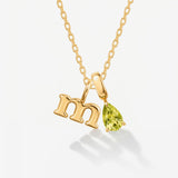 Teardrop Birthstone Initial Necklace