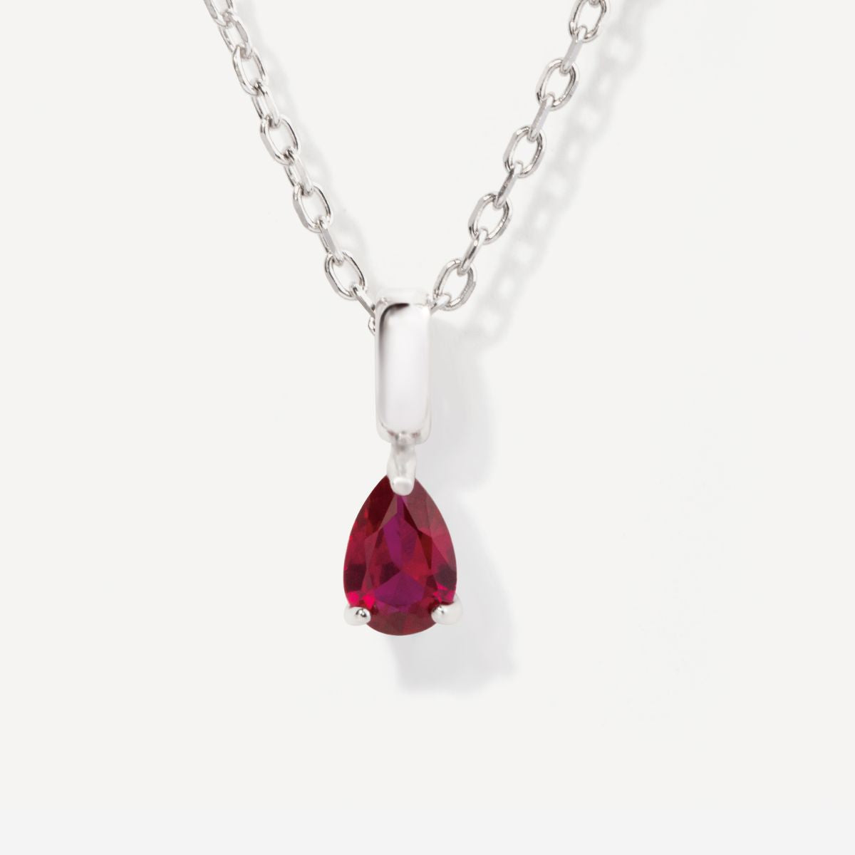 Teardrop July Birthstone Ruby Sterling Silver Necklace