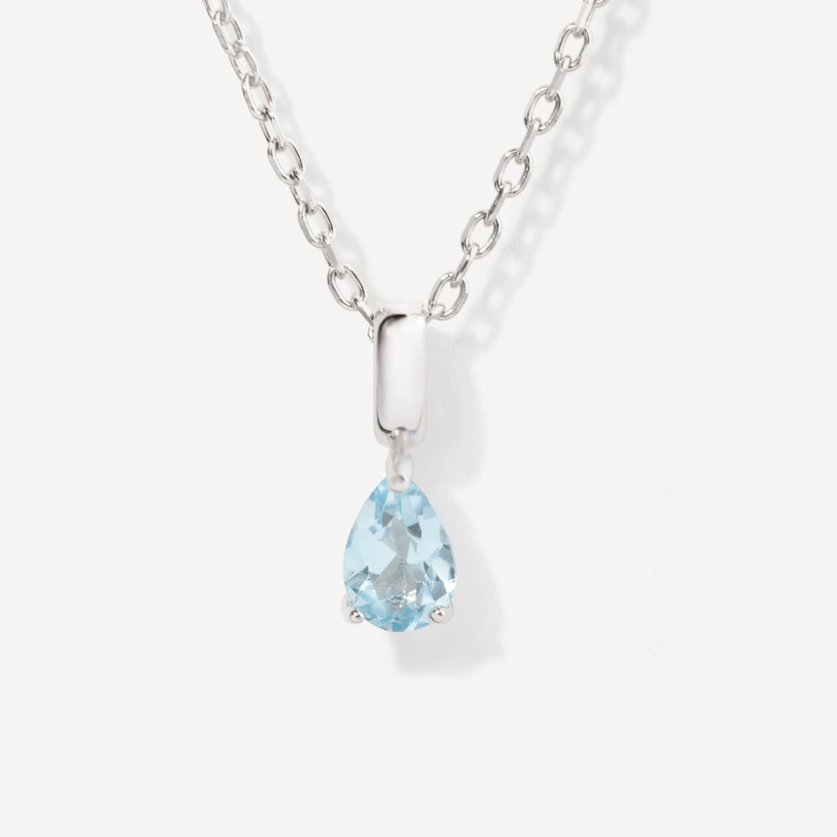 Teardrop March Birthstone Aquamarine Sterling Silver Necklace