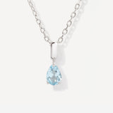Teardrop March Birthstone Aquamarine Sterling Silver Necklace